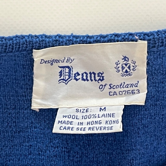 Vintage Deans of Scotland Wool Cardigan Women's Medium Floral Accent Bright Blue - Picture 4 of 14
